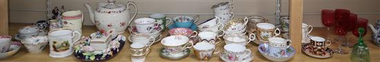 A collection of 19th century and later teawares, including Dresden, New Hall etc., including a New Hall teapot